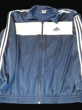 Vintage Adidas Mens 2XL Navy & White Full-Zip Track Jacket 1144